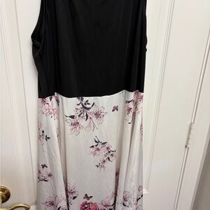 Sleeveless Black & White Maxi Dress with Pink Floral Print